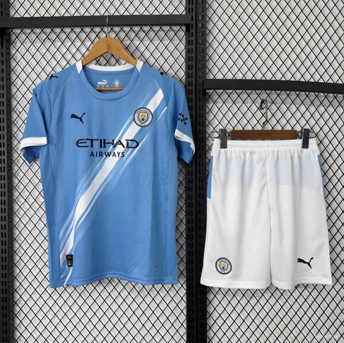 Manchester City Home Kit 25/26 Fan Edition - Kids - Free Personalisation + Patches!